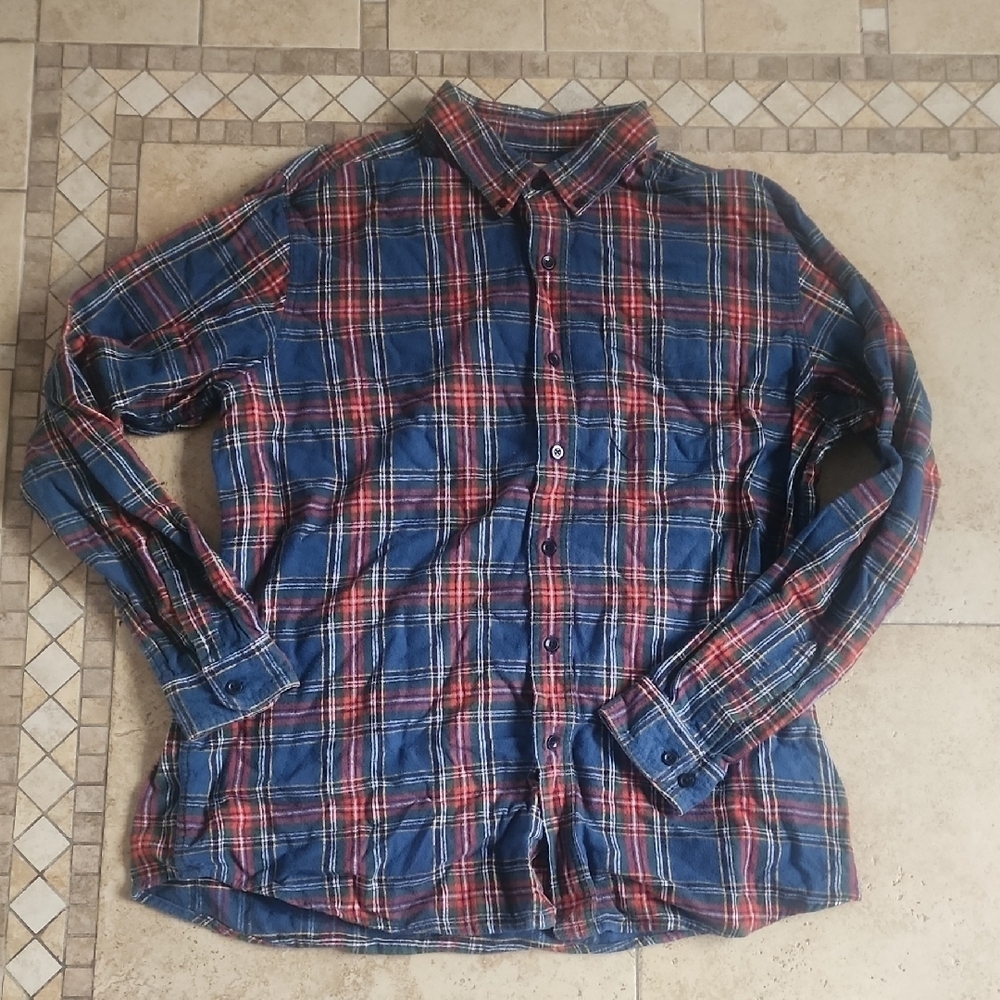 L.L. Bean Casual Blue and Red Plaid Button Up Shirt